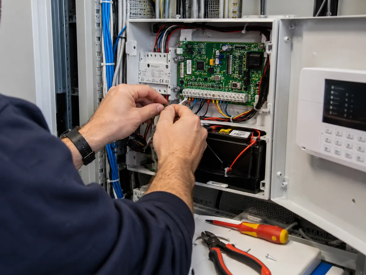 Conexión del cableado de una central de alarma