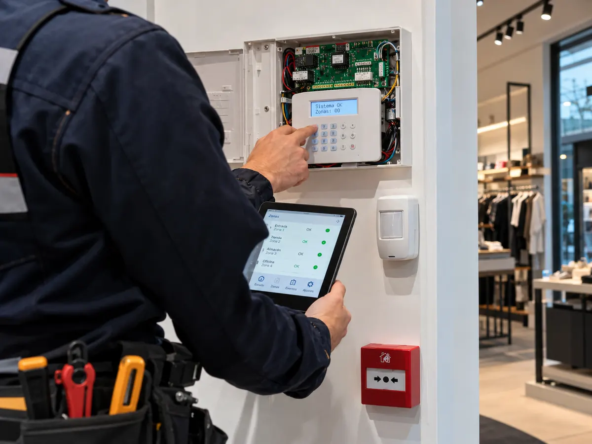 Configuración de la alarma de un comercio con tablet y teclado