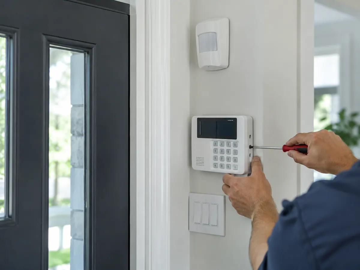 Instalación del teclado de alarma en la entrada de una vivienda