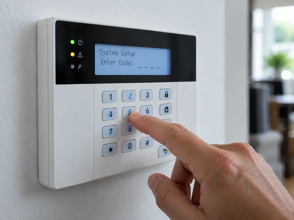 Usuario introduciendo el código en el teclado de la alarma